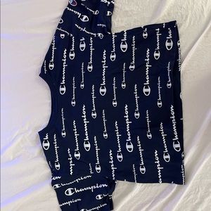 navy blue cropped champion logo girls t shirt